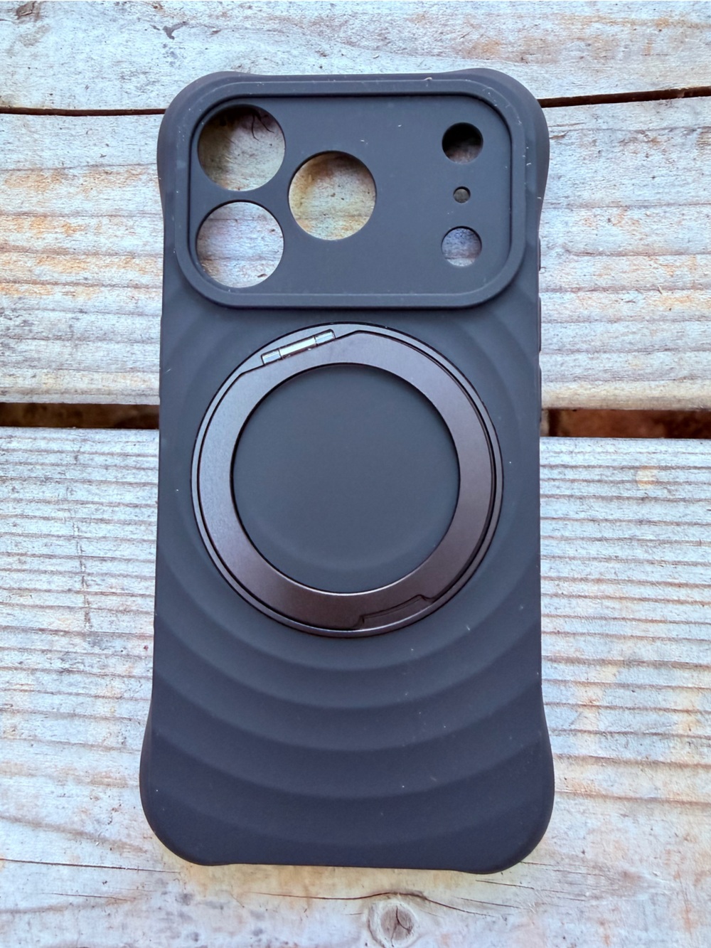 Black IPhone 17 Pro Phone Case with Built-in Ring Stand